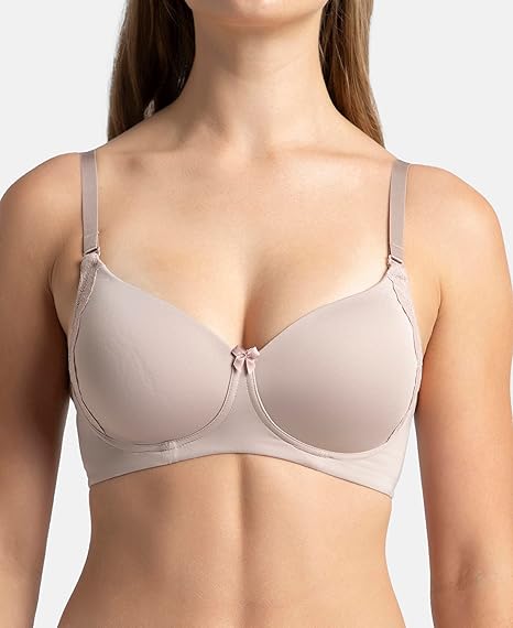 Jockey 1816 Women’s Wirefree Padded Microfiber T-Shirt Bra – Full Coverage Lace Multiway with Adjustable Straps